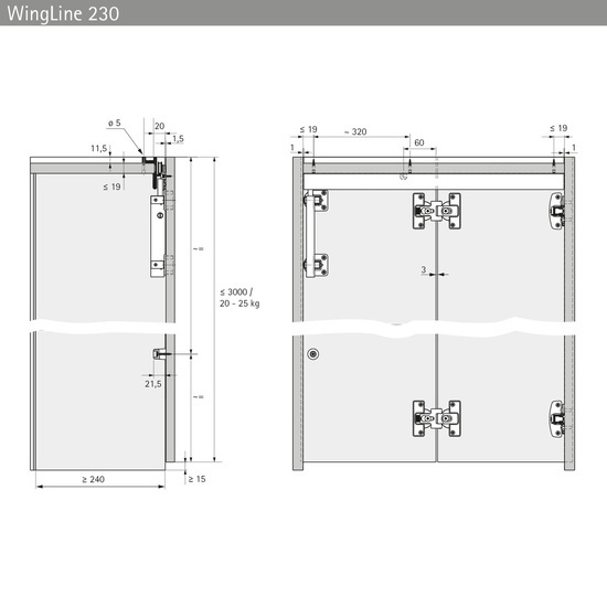 Комплект фурнитуры WingLine 230 для 1 складной двери, левый