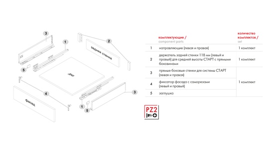 Направляющие СТАРТ SB19GRPH.1/450 боковина 116мм прямая