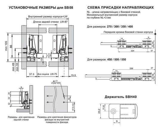 Продольный прямоугольный рейлинг для направляющих СТАРТ SBR09GR.1/450