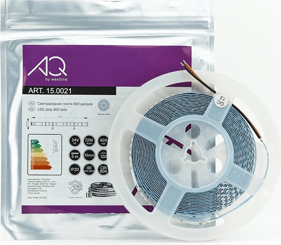 Лента светодиодная AQ 2835 IP20 нейтральный белый 24V 72W/5m 10mm