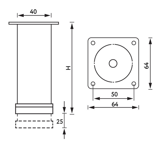 Опора 40х40х710 графит Edson