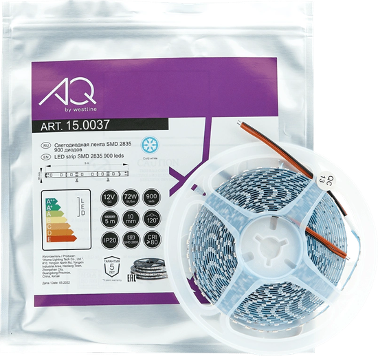 Лента светодиодная AQ 2835 IP20 холодный белый 12V 72W/5m 10mm