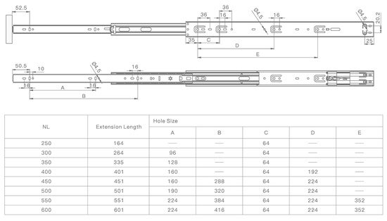 Направляющие шариковые с доводчиком 45х250 Andante (15)