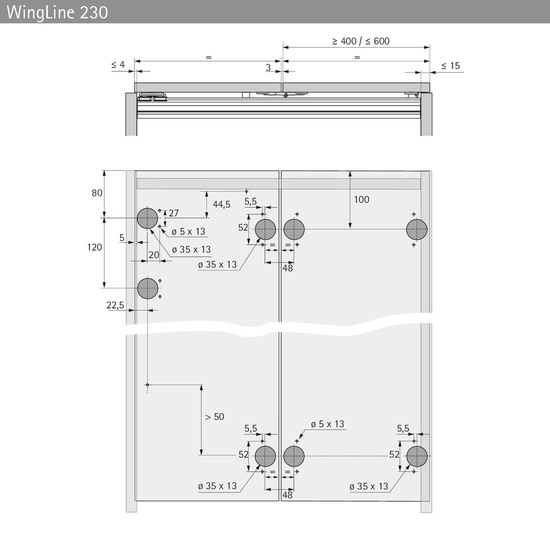 Комплект фурнитуры WingLine 230 для 1 складной двери, правый